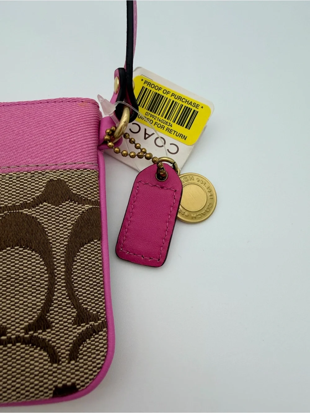 Coach Signature Canvas Wristlet in Pink Signature CC Brown Gold Hardware 41203